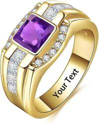 wholesale  Sterling Silver Moissanite Men s Gold Plated Square Cut Birthstone Ring ( ) -Black Onyx-Ruby-Emerald-Amethyst-Moss Agate