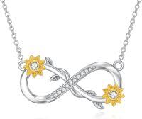 wholesale 14k Yellow Gold Plated Infinity with Sunflowers and Cubic Zirconias Pendant Necklace-2 sunflower infinity b