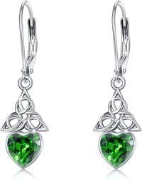 wholesale Sterling Silver Celtic Birthstone Drop Earrings Irish Jewelry Gifts-May-Emerald Green