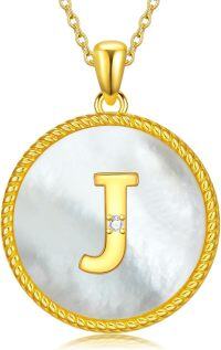wholesale Gold 925 Sterling Silver Mother of Pearl Initial J Pendant Necklace for Women-Letter J