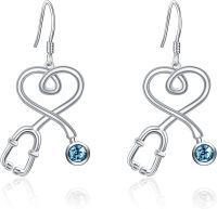 wholesale Sterling Silver Austrian Crystal Stethoscope Dangle Earrings for Nurse-Aqua Blue