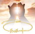 wholesale Gold 925 Sterling Silver Mustard Seed Faith Bracelet with Christian Cross and Heart Charm for Women-0-4