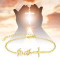 wholesale Gold 925 Sterling Silver Mustard Seed Faith Bracelet with Christian Cross and Heart Charm for Women-0-4