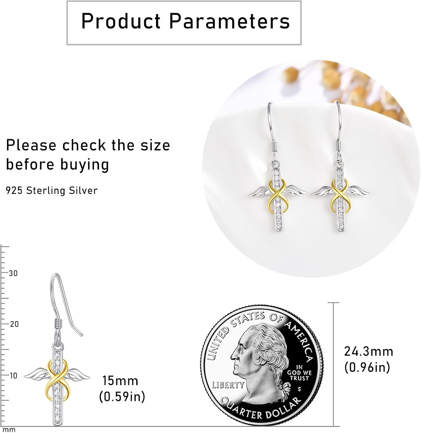 Sterling Silver Dangle Cross Earrings for Women Christian Faith Jewelry Religious Gifts for Mom-0-5