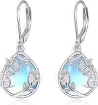 wholesale 925 Sterling Silver Blue Mother of Pearl Drop Earrings with Floral Design-Rose B