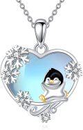 wholesale 925 Sterling Silver Heart-Shaped Moonstone Penguin Pendant Necklace for Women-0-0