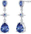 wholesale 925 Sterling Silver Teardrop Sapphire Star Drop Dangle Earrings for Women's Anniversary Gift-0-0