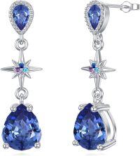 wholesale 925 Sterling Silver Teardrop Sapphire Star Drop Dangle Earrings for Women's Anniversary Gift-Star of David
