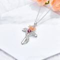 wholesale 925 Sterling Silver Cross Pendant With Red Gemstone And Lily Design-0-28