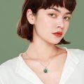 wholesale 925 Sterling Silver Panda Necklace With Green Gemstone-0-1