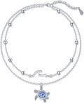 wholesale 925 Sterling Silver Turtle Anklet with Blue Opal and Wave Charm for Women-0-0