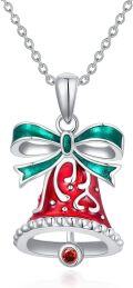 wholesale 925 Sterling Silver Red Enamel Bow Tie Christmas Tree Pendant Necklace-0-0