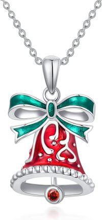 wholesale 925 Sterling Silver Red Enamel Bow Tie Christmas Tree Pendant Necklace-Jingle Bell