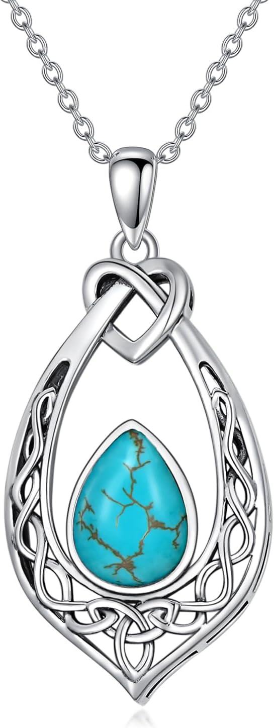 Sterling Silver Simulated Birthstone Celtic Knot Necklace Oxidized Vintage Love Knot Pendant Women s Jewelry Gift-0-0