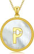 wholesale Gold 925 Sterling Silver Mother of Pearl Initial P Pendant Necklace for Women-0-0