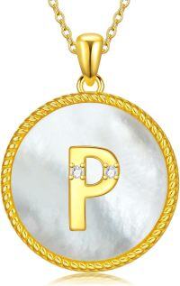 wholesale Gold 925 Sterling Silver Mother of Pearl Initial P Pendant Necklace for Women-Letter P
