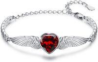 wholesale 925 Sterling Silver Birthstone Angel Wings Heart Bracelet for Women Mother s Day Gift-January
