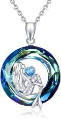 wholesale 925 Sterling Silver Blue Crystal Mermaid Pendant Necklaces for Women Ocean Wave  45cm Chain Length-0-1