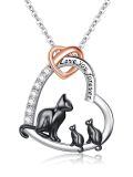 wholesale 925 Sterling Silver Love You Forever Heart Pendant Necklace - Mother and Cats Family -0-5
