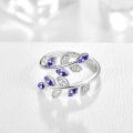 wholesale Sterling Silver Cubic Zirconia Dainty Leaf Rainbow Adjustable Open Ring-0-4