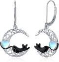 wholesale 925 Sterling Silver Moonstone Heart Cat Dangle Earrings - Adorable Animal Jewelry for Women and Girls-0-0