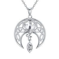 wholesale 925 Sterling Silver Blue Crystal Moon Pendant Necklace Wholesale With Celtic Knot Design-04_ Clear