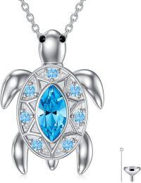 wholesale 925 Sterling Silver Blue Crystal Sea Turtle Keepsake Cremation Pendant Necklace-Blue