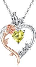 wholesale TOUPOP August Birthstone Necklace 925 Sterling Silver Rose Heart Peridot Necklace Heart Butterfly Pendant Necklace Jewelry Anniversary Birthday Christmas Gifts For Women Her Wife Girlfriend Mom -0-0