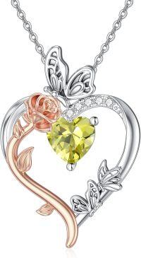 wholesale TOUPOP August Birthstone Necklace 925 Sterling Silver Rose Heart Peridot Necklace Heart Butterfly Pendant Necklace Jewelry Anniversary Birthday Christmas Gifts For Women Her Wife Girlfriend Mom -undefined
