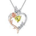 TOUPOP Sterling Silver Peridot Rose Heart Butterfly Pendant Necklace-0-0