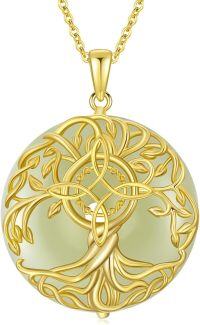 wholesale 14K Gold Plated Sterling Silver Jade Celtic Tree of Life Necklace-Witches Knot