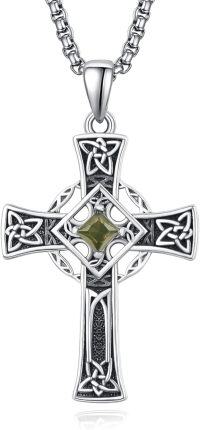 wholesale Sterling Silver Garnet Celtic Cross Necklace for Men 22 +2 Chain-Silver-August
