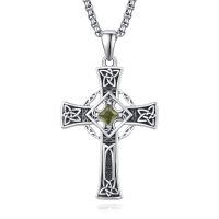 wholesale 925 Sterling Silver Garnet Celtic Cross Necklace for Men 22 +2 Chain-Silver-August