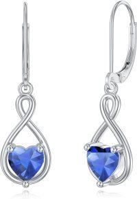 wholesale 925 Sterling Silver Birthstone Infinity Heart Dangle Drop Leverback Earrings for Women-September-Sapphire