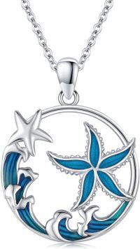 wholesale 925 Sterling Silver Starfish & Ocean Waves Necklace - Beach s for Women and Girls-Starfish