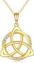 wholesale 14K Gold Triquetra Trinity Knot Pendant Necklace with Cubic Zirconia Stones for Women Irish s-0-0