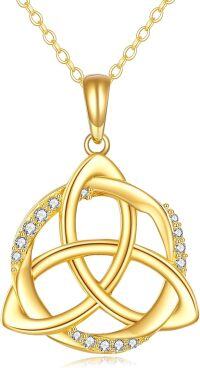 wholesale 14K Gold Triquetra Trinity Knot Pendant Necklace with Cubic Zirconia Stones for Women Irish s-D