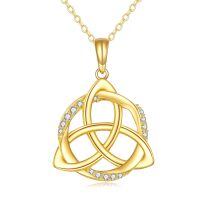 wholesale 14K Gold Triquetra Trinity Knot Pendant Necklace with Cubic Zirconia Stones for Women Irish s-D