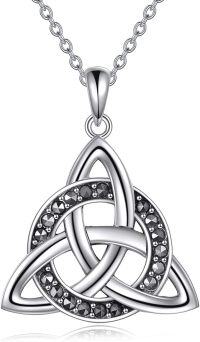wholesale 925 Sterling Silver Black Cubic Zirconia Celtic Knot Trinity Circle Pendant Necklace-Black