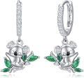 wholesale 925 Sterling Silver Koala Bamboo Leaf Huggie Hoop Earrings with Cubic Zirconia and Emeralds-0-0