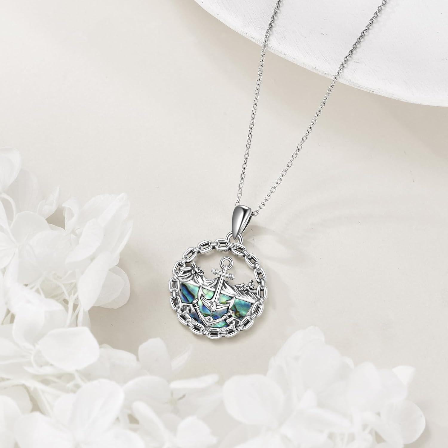 Sterling Silver Anchor Pendant Necklace Jewelry Gift for Women-0-3
