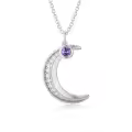 TOUPOP Sterling Silver Amethyst Moon Necklace-0-0