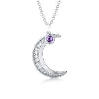 TOUPOP Sterling Silver Amethyst Moon Necklace-undefined