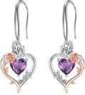 wholesale TOUPOP Amethyst February Birthstone Earrings Sterling Silver Rose Heart Amethyst Earrings Heart Butterfly Earrings Jewelry Anniversary Birthday Christmas Gifts For Women Her Wife Girlfriend Mom -0-0