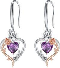 wholesale TOUPOP Amethyst February Birthstone Earrings Sterling Silver Rose Heart Amethyst Earrings Heart Butterfly Earrings Jewelry Anniversary Birthday Christmas Gifts For Women Her Wife Girlfriend Mom -undefined