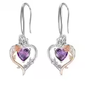 TOUPOP Sterling Silver Amethyst Heart Butterfly Earrings-0-0