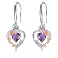 TOUPOP Sterling Silver Amethyst Heart Butterfly Earrings-undefined