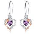 TOUPOP Sterling Silver Amethyst Heart Butterfly Earrings-0-0