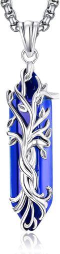 wholesale 925 Sterling Silver Blue Lapis Lazuli Healing Crystal Tree of Life Pendant Necklace-0-0