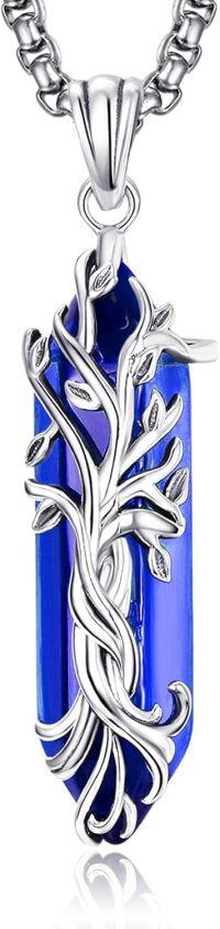 wholesale 925 Sterling Silver Blue Lapis Lazuli Healing Crystal Tree of Life Pendant Necklace-I September